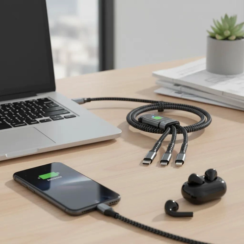 CABLE MULTICARGA 3 EN 1 100W USB L TIPO C MICRO USB - 1