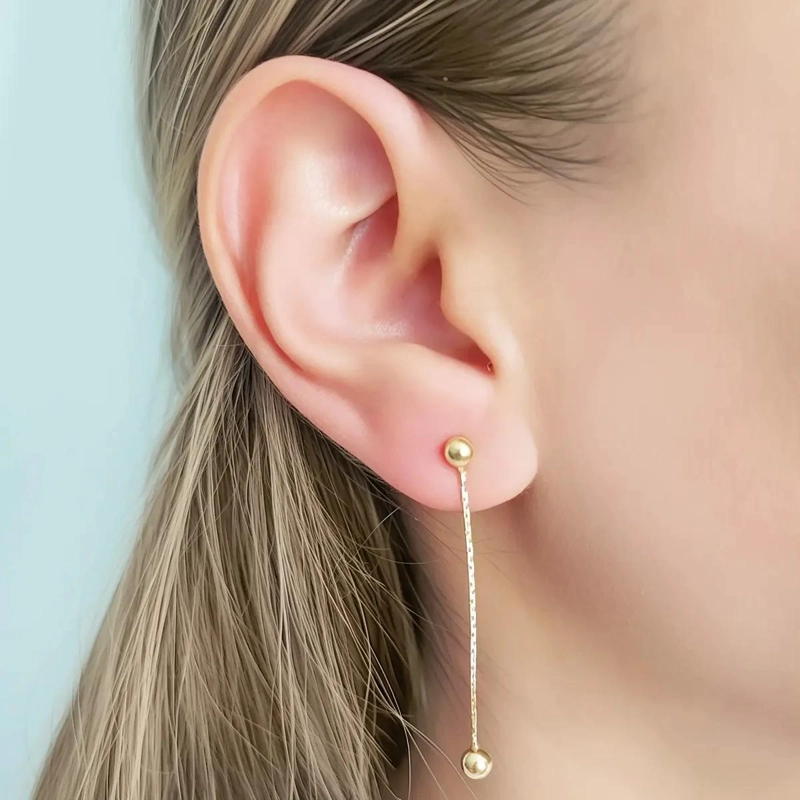 AROS LARGOS CON CADENA Y BOLITAS ENCHAPADOS EN ORO 18K - 5