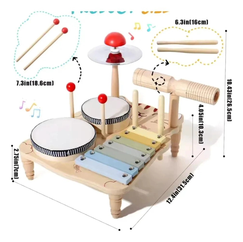 BATERIA MUSICAL DE MADERA MONTESSORI PARA NIÑOS - 4