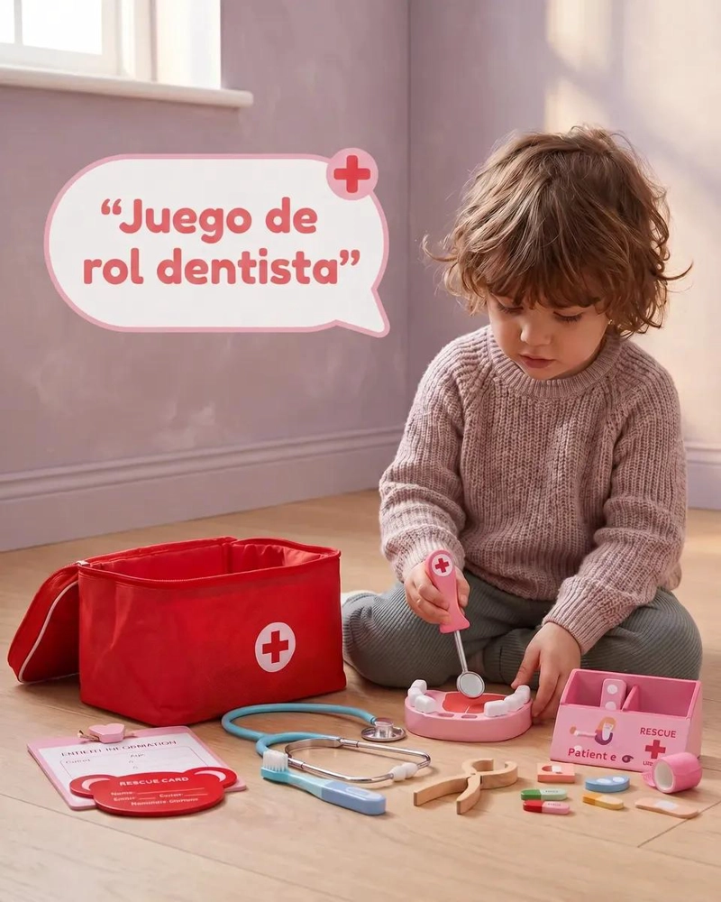 SET DE JUEGO DE ROLES ME DICO Y DENTISTA DE MADERA PARA NIÑOS - 2