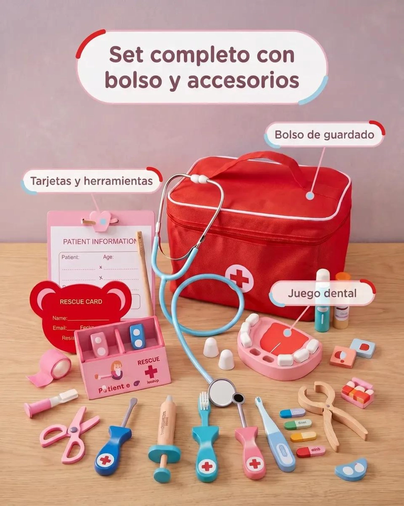SET DE JUEGO DE ROLES ME DICO Y DENTISTA DE MADERA PARA NIÑOS - 5