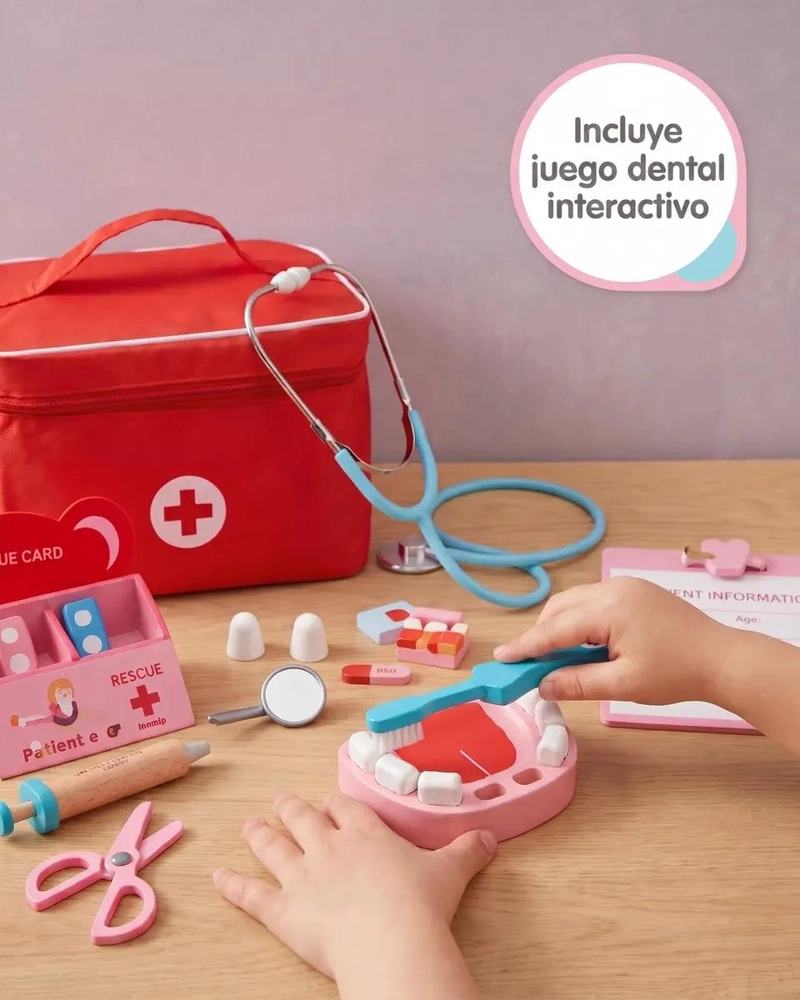 SET DE JUEGO DE ROLES ME DICO Y DENTISTA DE MADERA PARA NIÑOS - 6