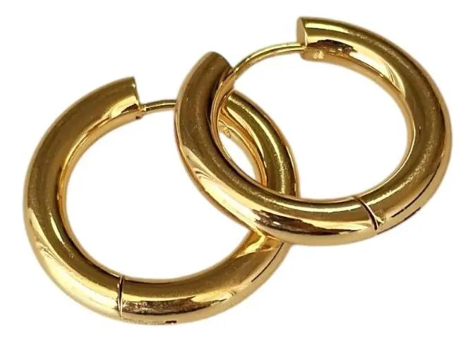 ARGOLLAS GRANDES DE BAÑO DE ORO 18K PARA MUJER ELEGANTES - 1
