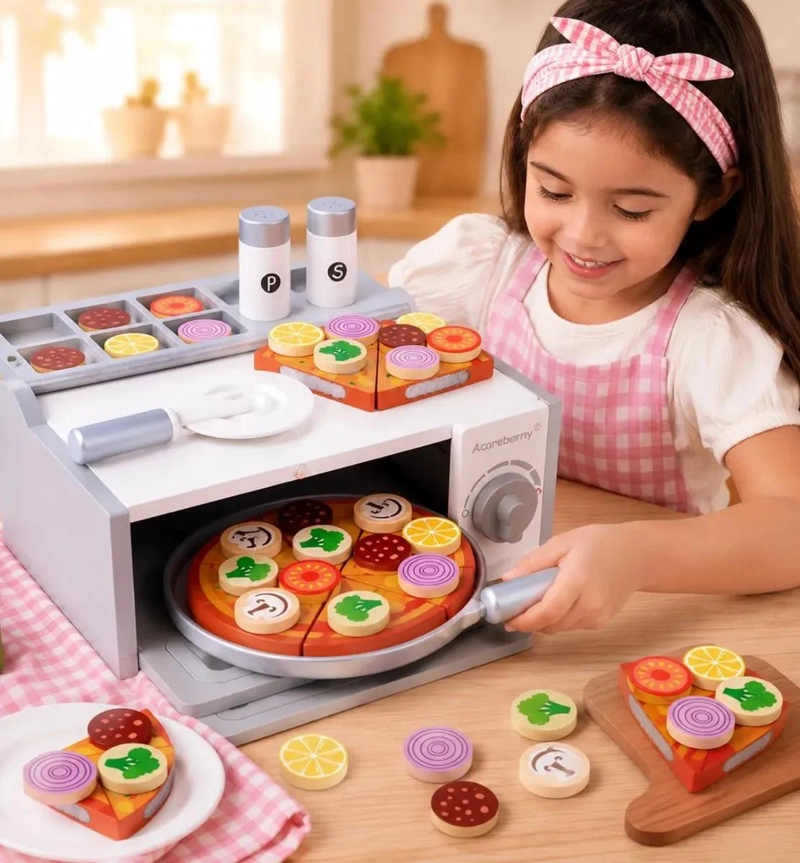 HORNO DE PIZZA DE MADERA 30 PIEZAS PARA JUEGO INFANTIL - 1