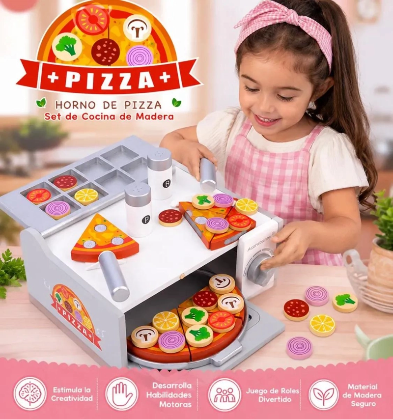 HORNO DE PIZZA DE MADERA 30 PIEZAS PARA JUEGO INFANTIL - 2