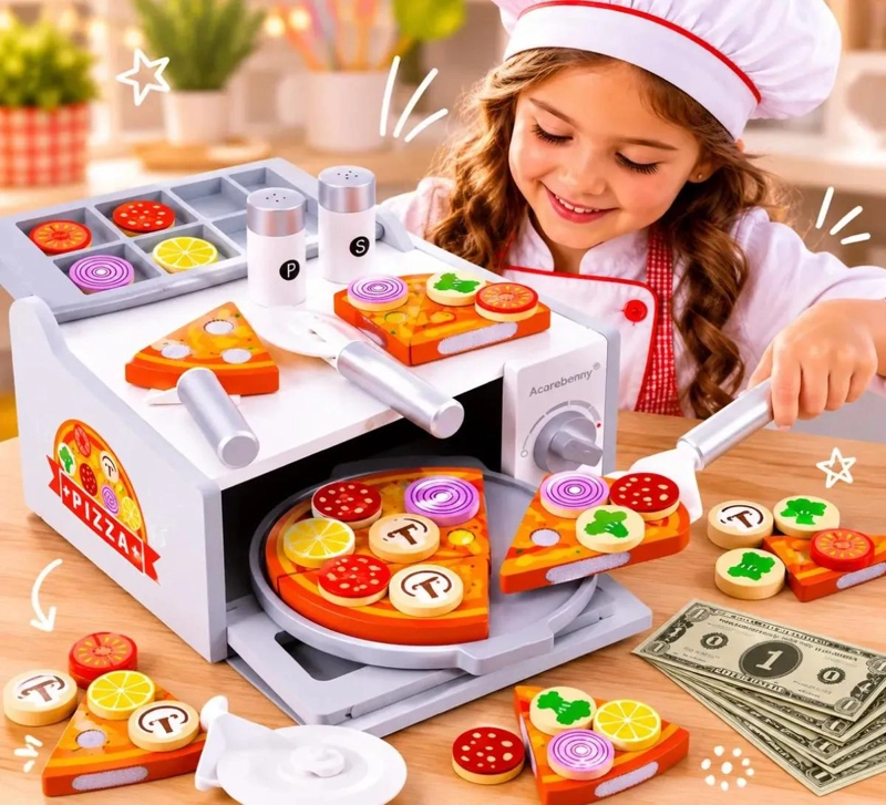 HORNO DE PIZZA DE MADERA 30 PIEZAS PARA JUEGO INFANTIL - 3
