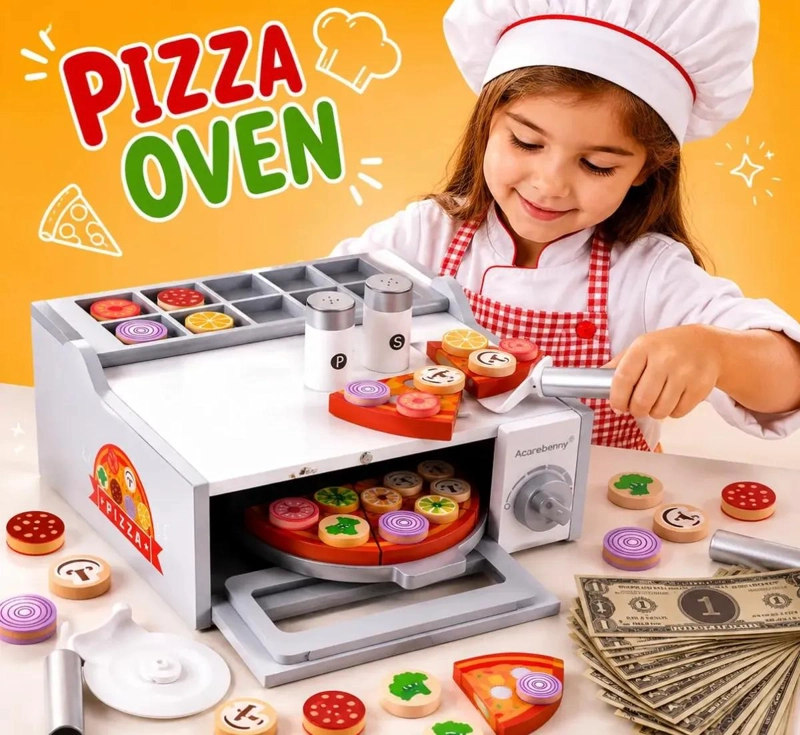 HORNO DE PIZZA DE MADERA 30 PIEZAS PARA JUEGO INFANTIL - 4