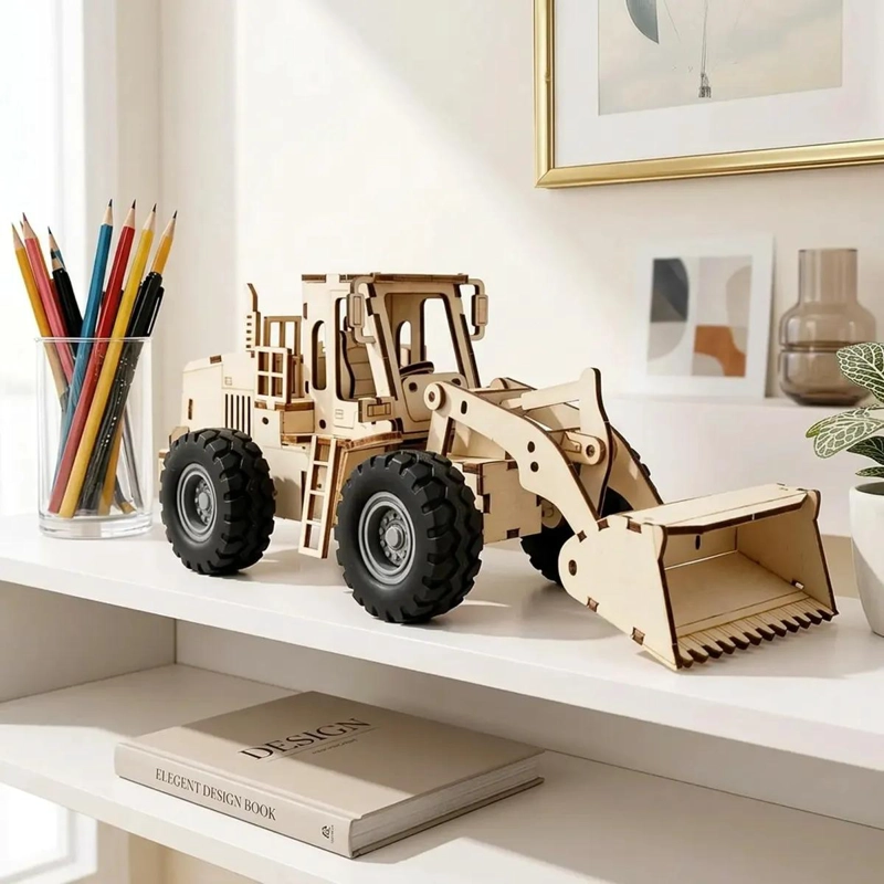 PUZZLE 3D TRACTOR RETROEXCAVADORA ARMABLE CON MOTOR DE FRICCION - 1