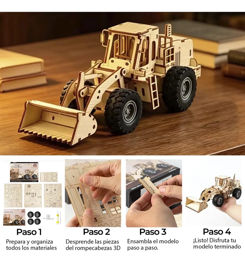 PUZZLE 3D TRACTOR RETROEXCAVADORA ARMABLE CON MOTOR DE FRICCION - 2