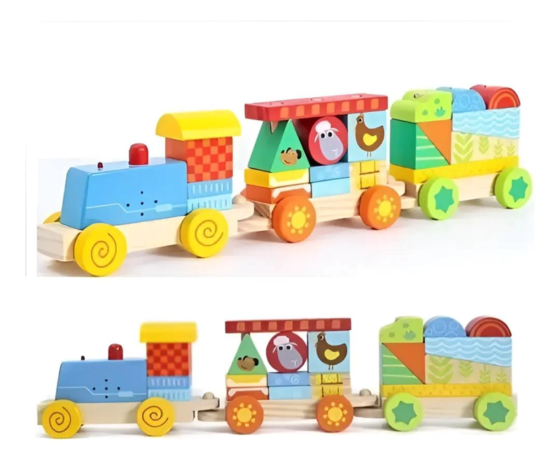 TREN DE ARRASTRE DE MADERA CON BLOQUES Y SONIDO DE 57 CM - 1