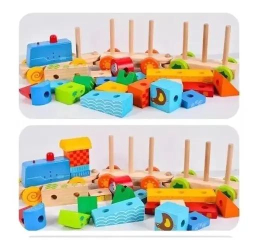 TREN DE ARRASTRE DE MADERA CON BLOQUES Y SONIDO DE 57 CM - 5