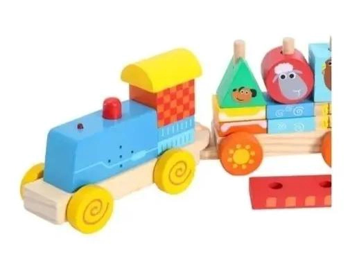 TREN DE ARRASTRE DE MADERA CON BLOQUES Y SONIDO DE 57 CM - 6