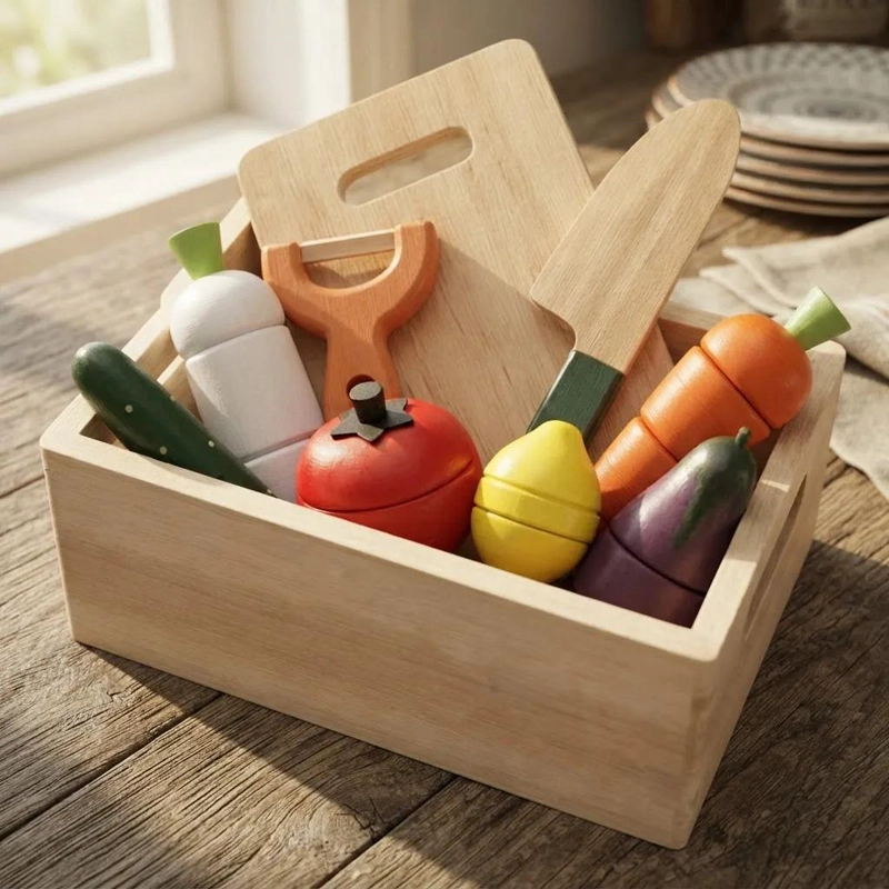 CANASTA DE FRUTAS DE MADERA MONTESSORI PARA APRENDIZAJE - 1
