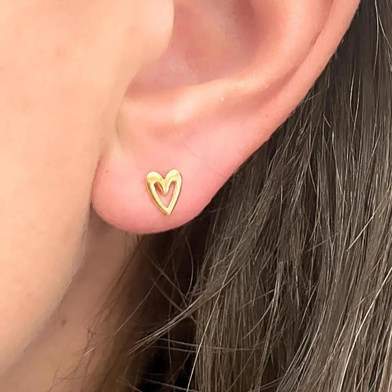 AROS DE CORAZON EN PLATA 925 BAÑADOS EN ORO - 2