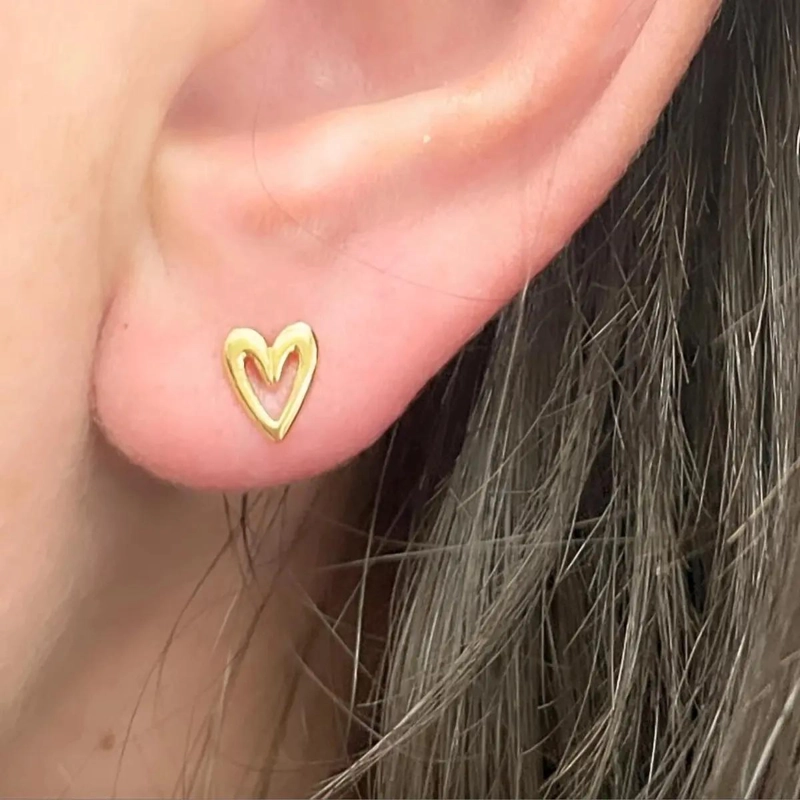 AROS DE CORAZON EN PLATA 925 BAÑADOS EN ORO - 3