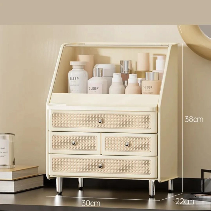 ORGANIZADOR DE MAQUILLAJE PREMIUM COLOR BEIGE CON COMPARTIMENTOS - 2