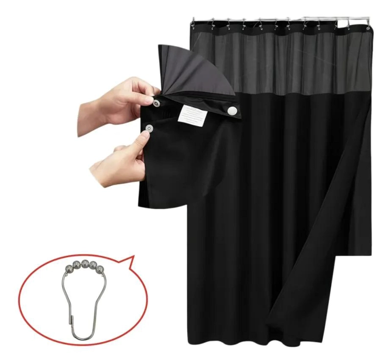 CORTINA DE BAÑO IMPERMEABLE 180X200 CM CON FORRO Y GANCHOS - 2