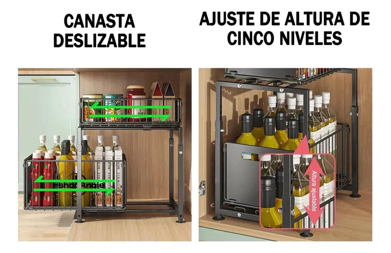 ESTANTE ORGANIZADOR DESLIZANTE DE 2 NIVELES PARA COCINA Y BAÑO - 3