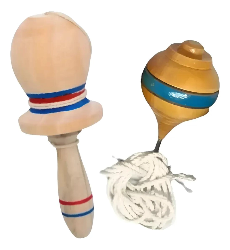 SET DE JUEGOS TRADICIONALES CHILENOS EMBOQUE Y TROMPO DE MADERA - 1