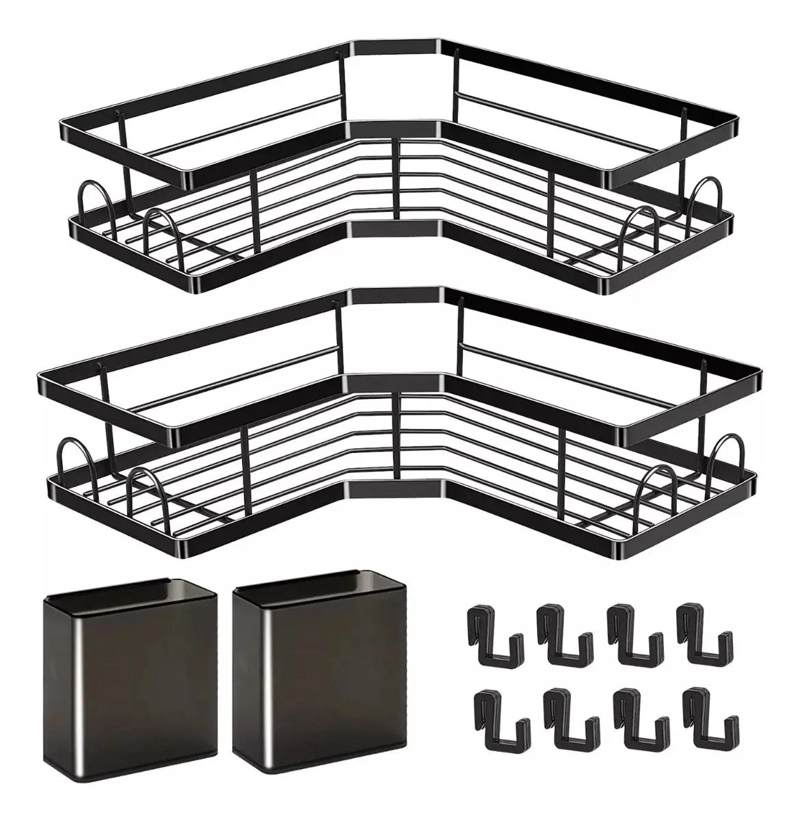 ESQUINERO ORGANIZADOR DUCHA BAÑO MULTIUSO METAL NEGRO 2 PIEZAS - 1