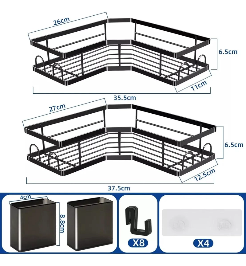 ESQUINERO ORGANIZADOR DUCHA BAÑO MULTIUSO METAL NEGRO 2 PIEZAS - 2