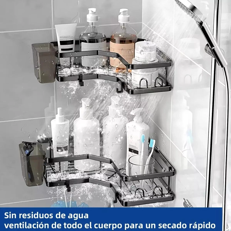ESQUINERO ORGANIZADOR DUCHA BAÑO MULTIUSO METAL NEGRO 2 PIEZAS - 4