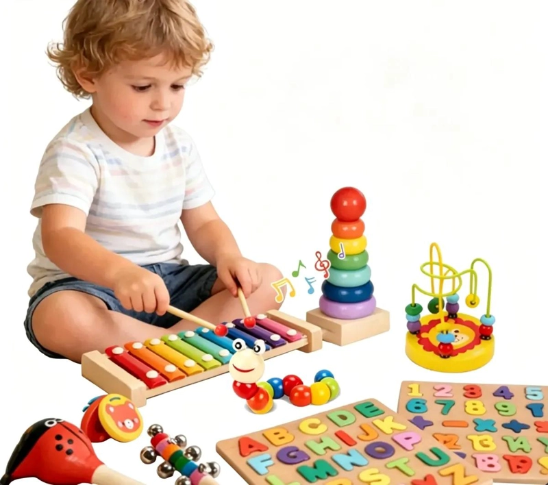 PACK DE 11 JUGUETES DIDACTICOS DE MADERA PARA APRENDIZAJE INFANTIL - 1