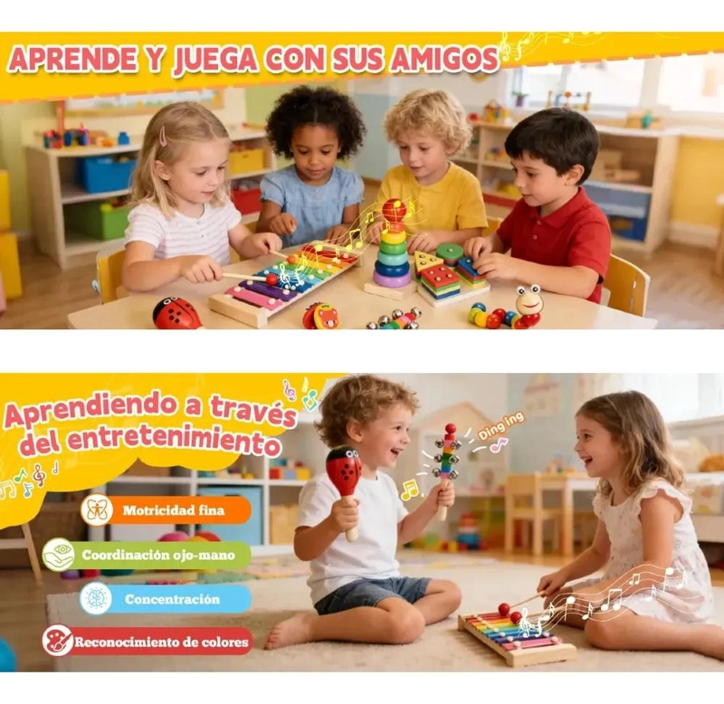PACK DE 11 JUGUETES DIDACTICOS DE MADERA PARA APRENDIZAJE INFANTIL - 5