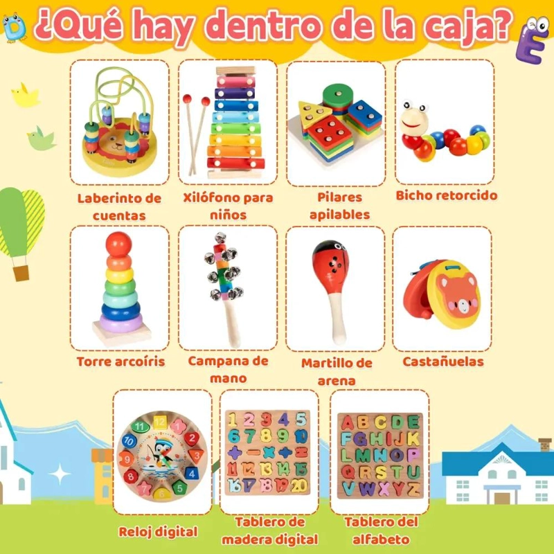 SET DE 11 JUGUETES DIDACTICOS DE MADERA PARA NIÑOS - 2
