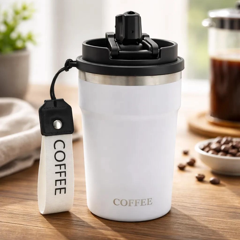 VASO TE RMICO PORTATIL 400ML CON TAPA Y CORREA DE TRANSPORTE - 1