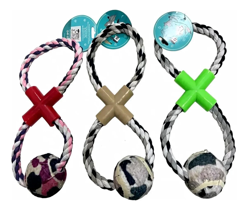 JUGUETE MORDEDOR PARA PERRO CON CUERDA Y PELOTA DE 30 CM - 1