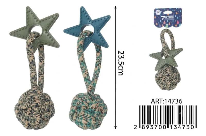 JUGUETE MORDEDOR CUERDA Y ESTRELLA DE GOMA PARA PERROS - 2