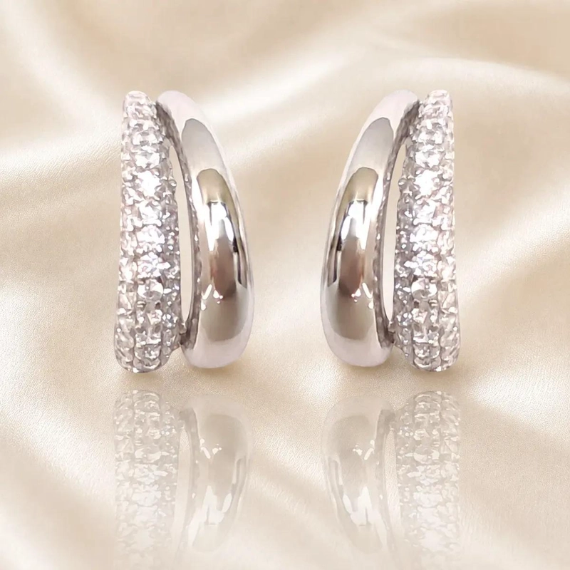 AROS DE PLATA 925 CON BAÑO DE RODIO Y ZIRCONIAS BLANCAS - 3
