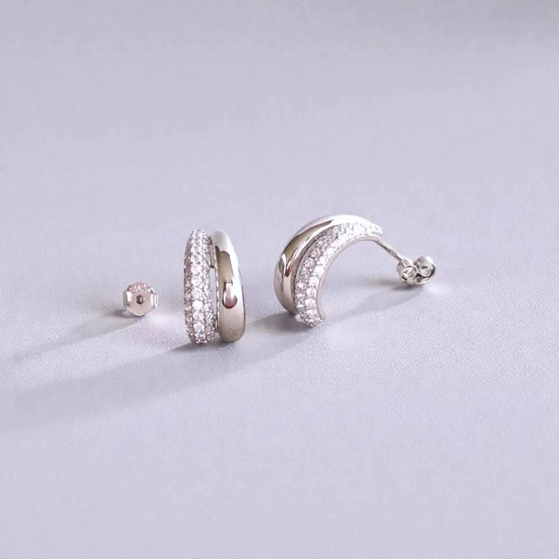 AROS DE PLATA 925 CON BAÑO DE RODIO Y ZIRCONIAS BLANCAS - 4