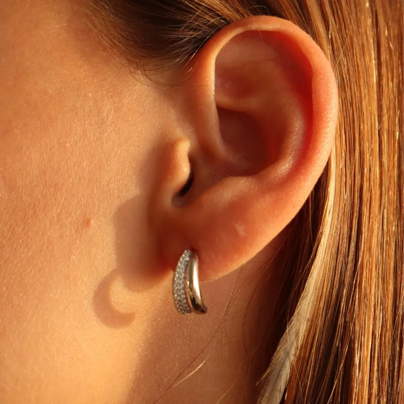 AROS DE PLATA 925 CON BAÑO DE RODIO Y ZIRCONIAS BLANCAS - 5