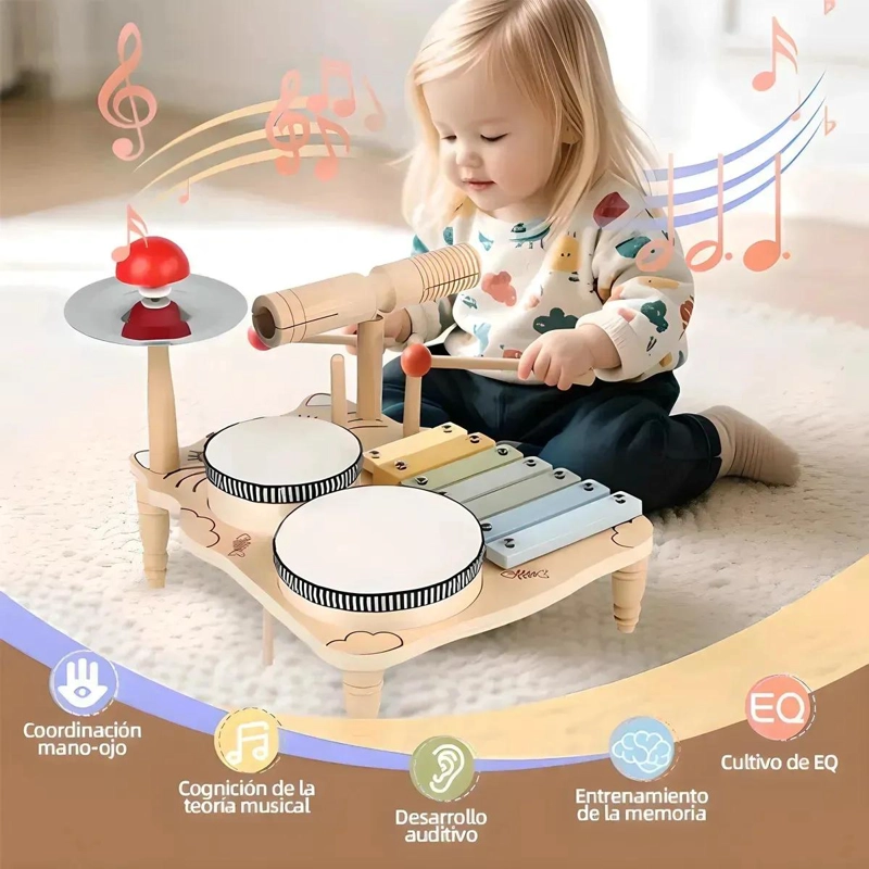 PIANO BATERIA MUSICAL MONTESSORI 7 EN 1 PARA NIÑOS DE MADERA - 3