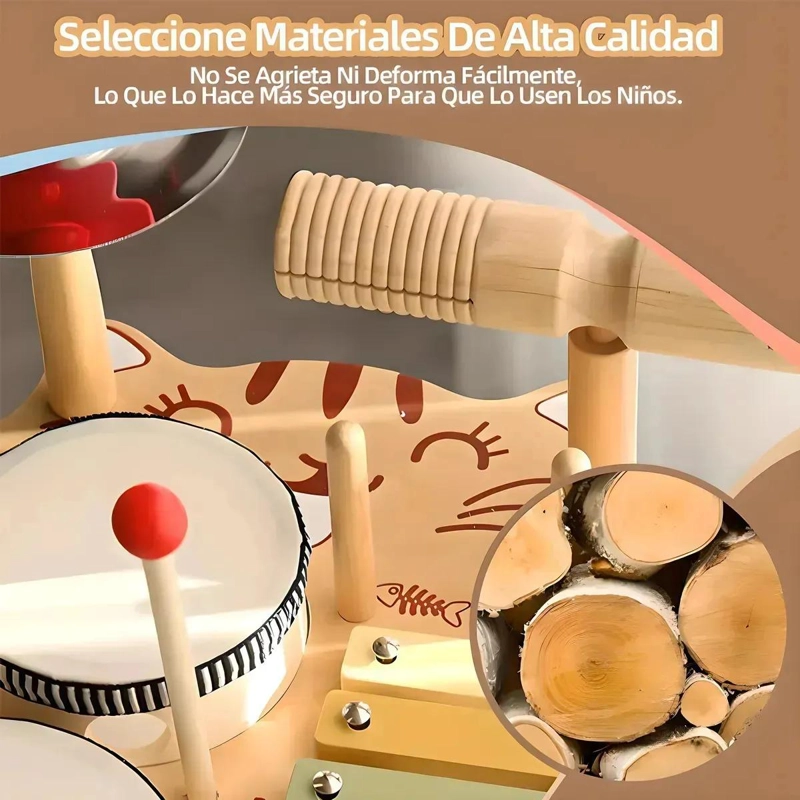 PIANO BATERIA MUSICAL MONTESSORI 7 EN 1 PARA NIÑOS DE MADERA - 6