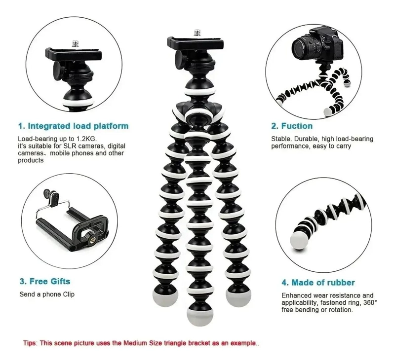 TRIPODE FLEXIBLE PULPO PARA CELULAR Y CAMARA CON SOPORTE AJUSTABLE - 6