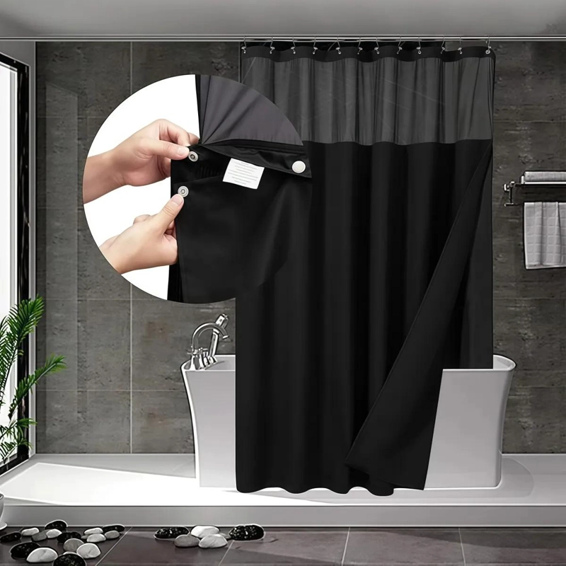 CORTINA DE BAÑO IMPERMEABLE 180X200 CM CON FORRO Y GANCHOS - 8