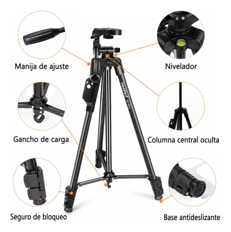 TRIPODE PROFESIONAL AJUSTABLE PARA CAMARA Y CELULAR - 5