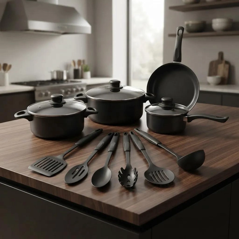 SET DE COCINA 13 PIEZAS EN ALUMINIO NEGRO ANTIADHERENTE - 2