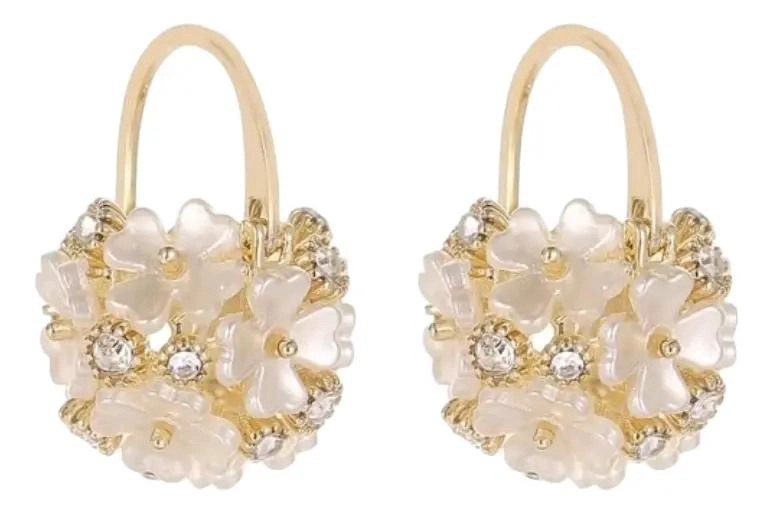 AROS DE ARGOLLA CON FLORES DE NACAR Y CIRCONES EN ORO 18K - 1