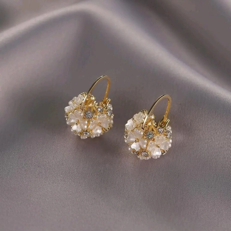 AROS DE ARGOLLA CON FLORES DE NACAR Y CIRCONES EN ORO 18K - 5