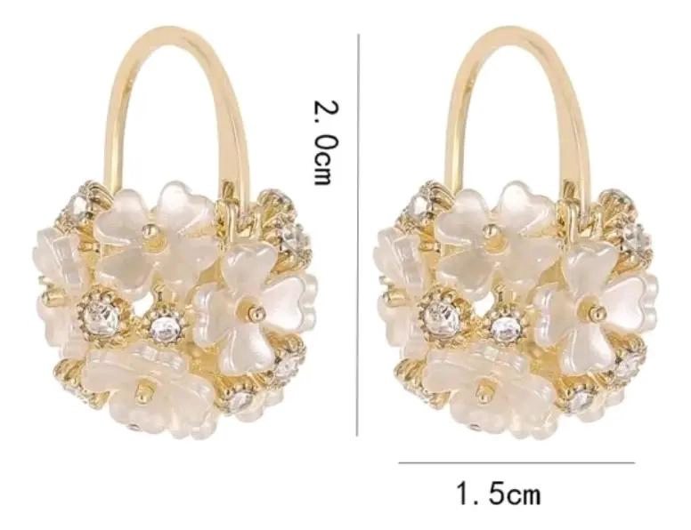 AROS DE ARGOLLA CON FLORES DE NACAR Y CIRCONES EN ORO 18K - 7