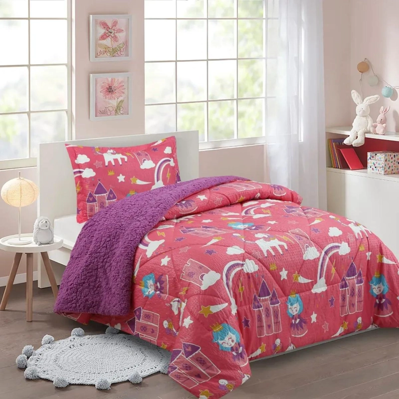 PLUMON INFANTIL CON DISEÑO DE UNICORNIOS Y SHERPA TE RMICO PARA 1.5 PLAZAS - 1