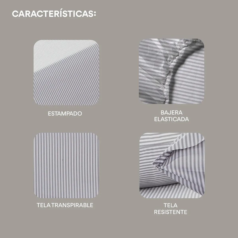 JUEGO DE SABANAS DE MICROFIBRA RAYADA PARA 1,5 PLAZAS - 9