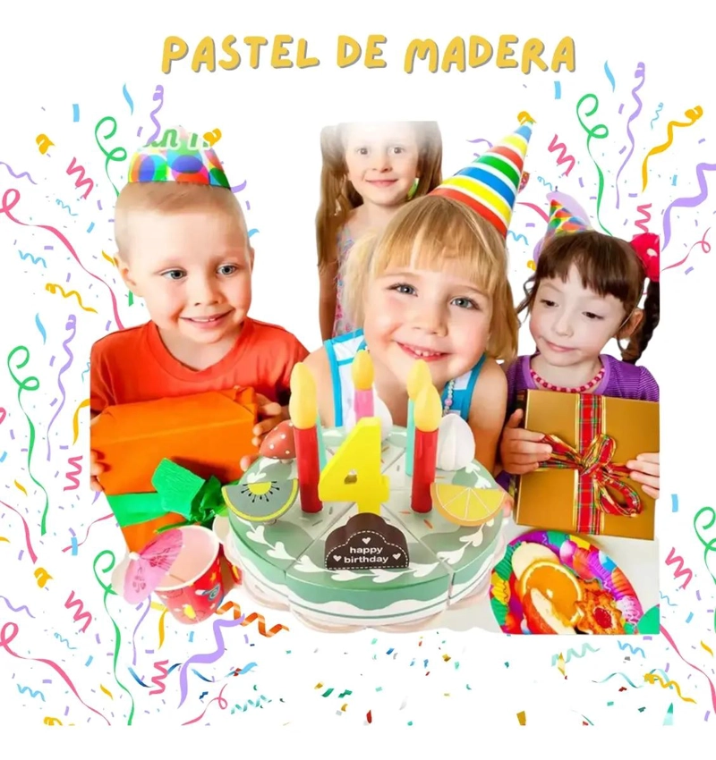 TORTA DE CUMPLEAÑOS DE MADERA CON VELCRO PARA NIÑOS - 3