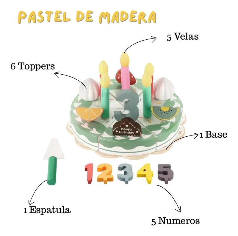 TORTA DE CUMPLEAÑOS DE MADERA CON VELCRO PARA NIÑOS - 5