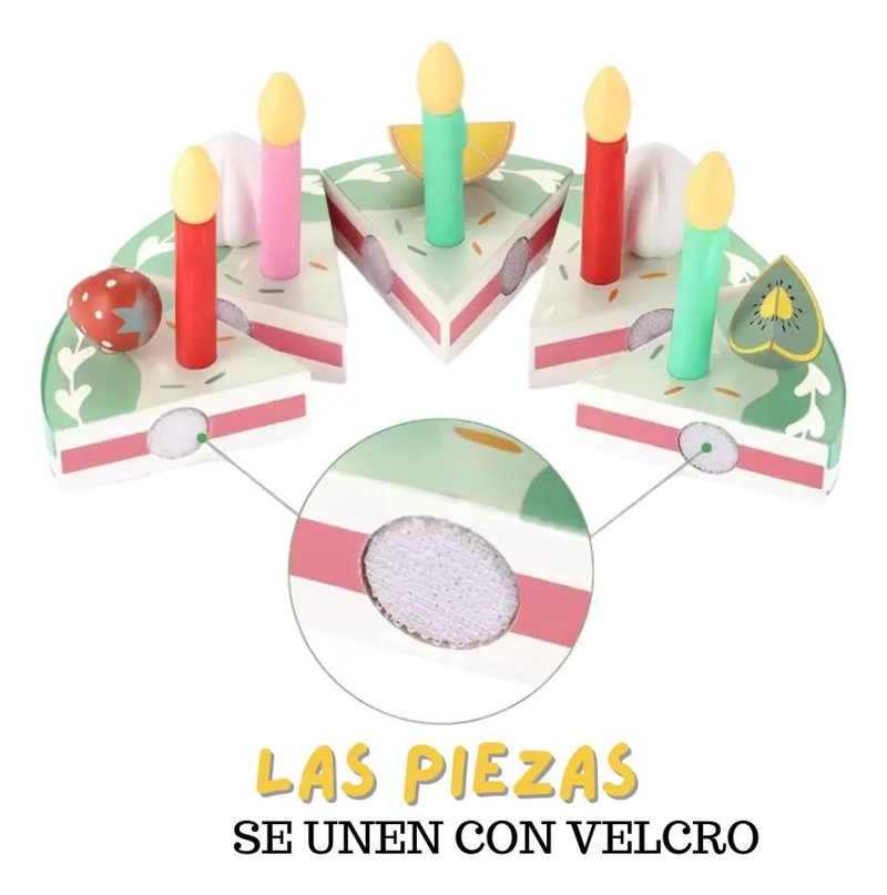TORTA DE CUMPLEAÑOS DE MADERA CON VELCRO PARA NIÑOS - 6