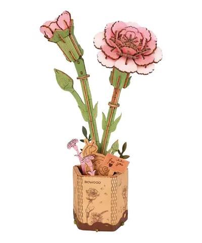 FLOR DE CLAVEL ROSA DE MADERA PARA DECORACION - 1
